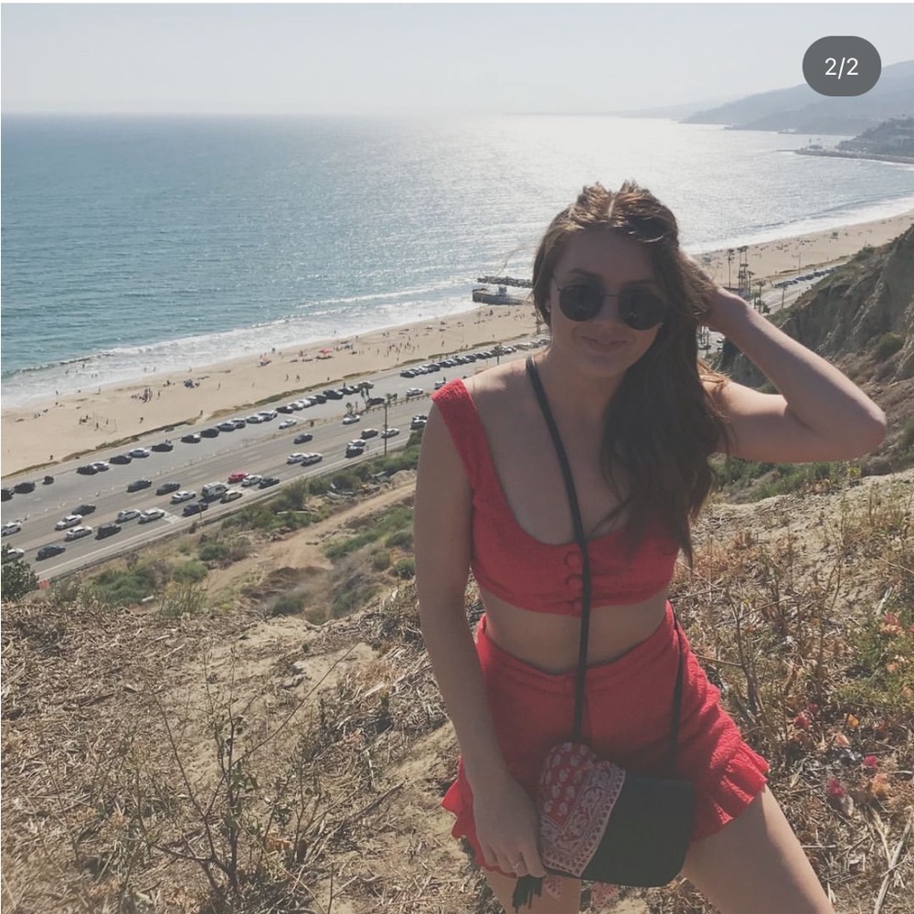 Red set from urban outfitters, crop top and high waisted shorts